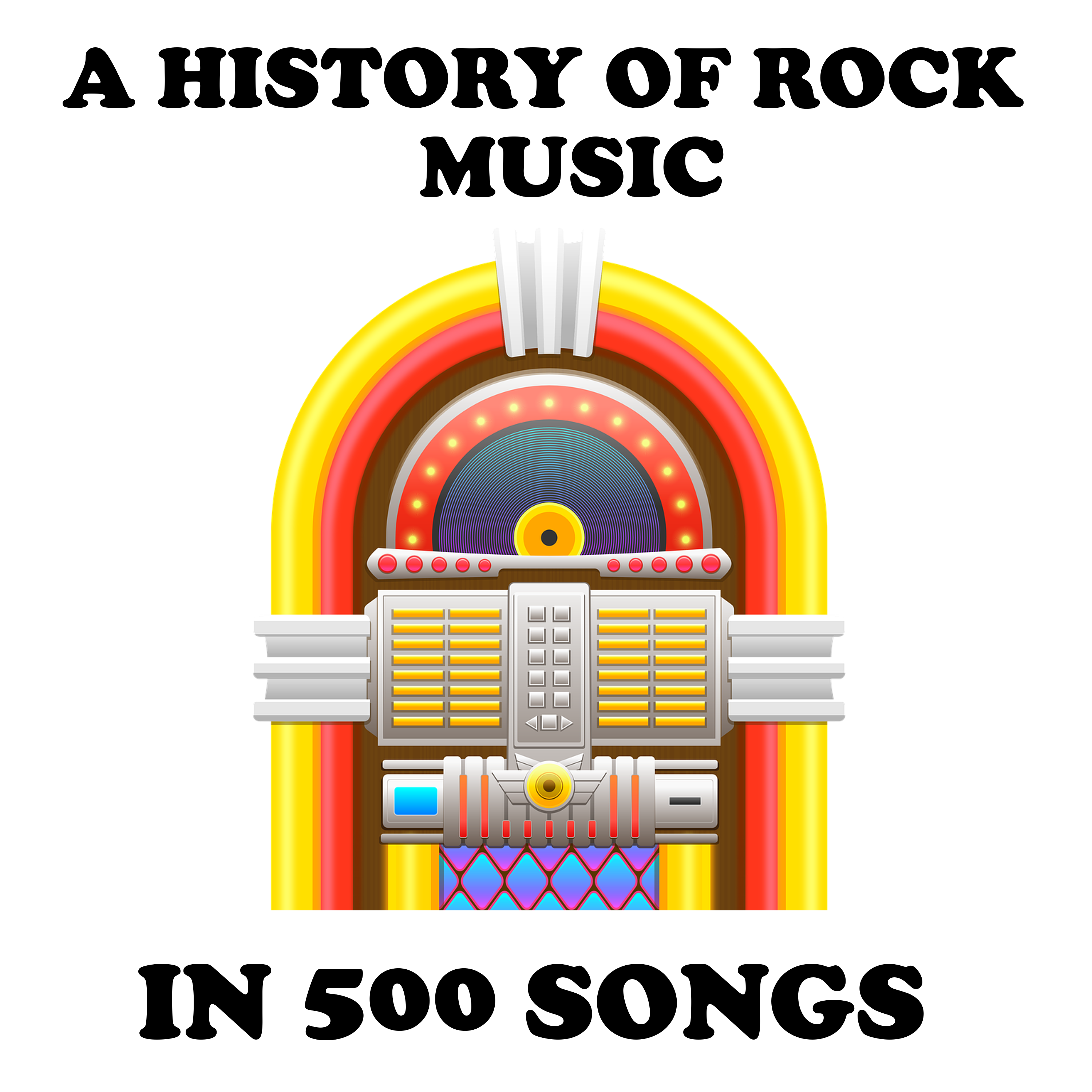 A jukebox illustration — the show artwork for A History of Rock Music in 500 Songs